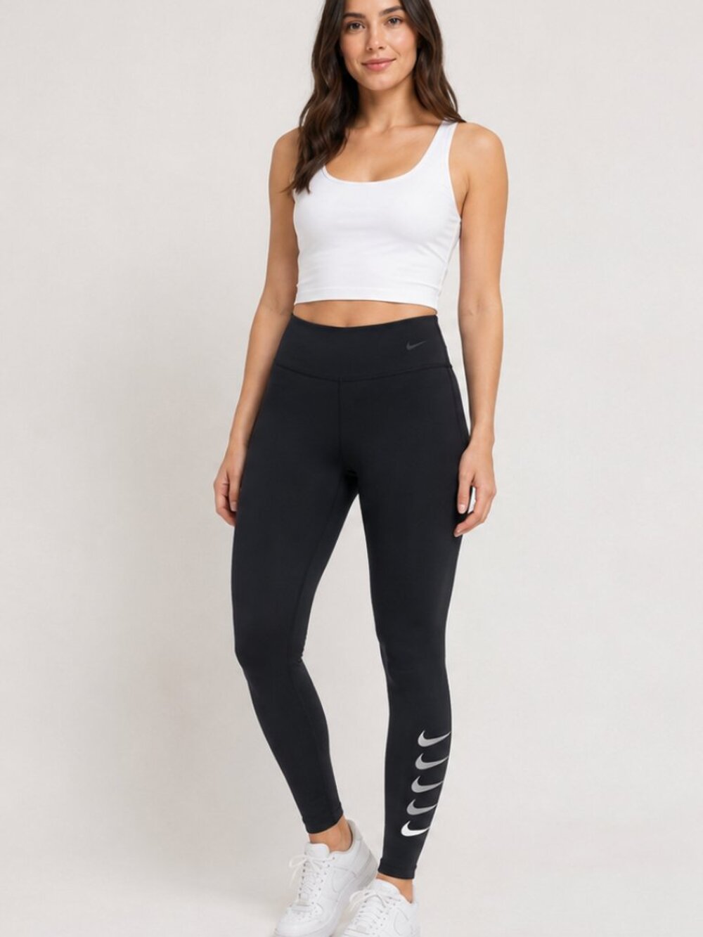 Nike Dri-FIT Women's High Rise Leggings Black Large Stacked Swoosh Athletic